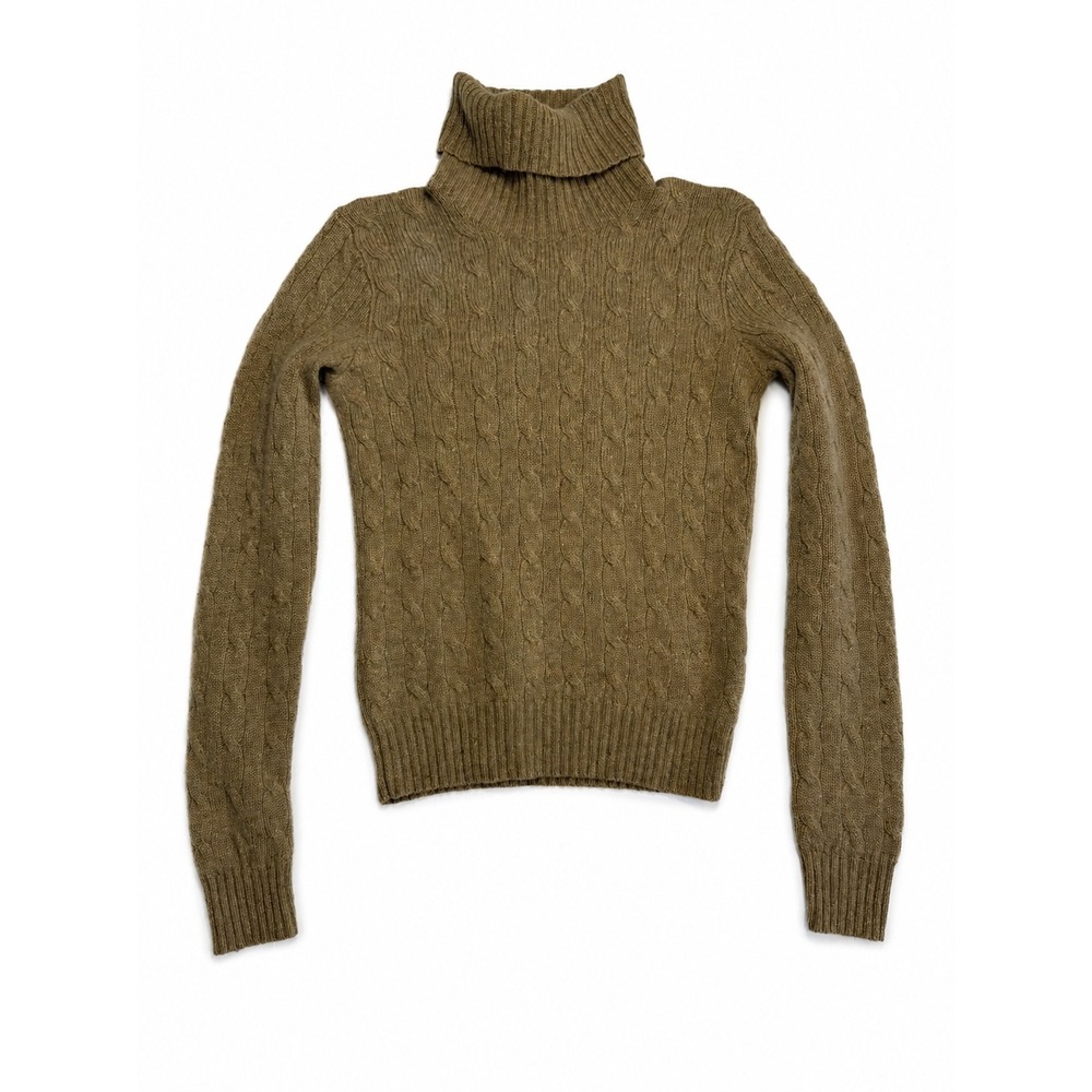 Ralph Lauren Slim Fit 100% Cashmere Cable Knit Turtleneck Sweater Taupe S - Picture 3 of 11